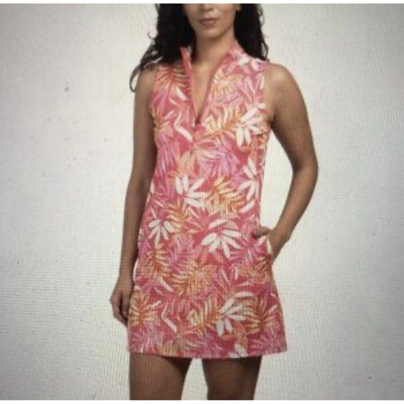 NWT Tommy Bahama XS Everyday Active Tank Dress UPF 50 Pink Leaf Print W/shorts